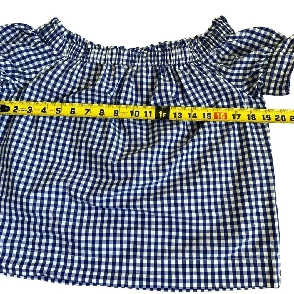 J. Crew Blue White Gingham Checkered Off The Shoulder Top Cottagecore Size 2